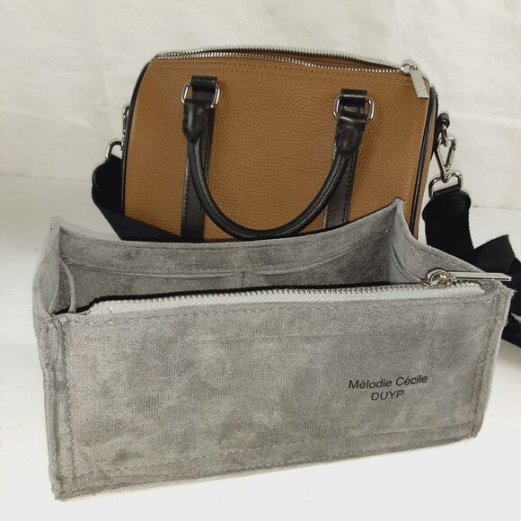 DUYP Melodie Cecile Pebbled Leather Shoulder Bag Brown & Black Satchel W/ Insert - Picture 9 of 16